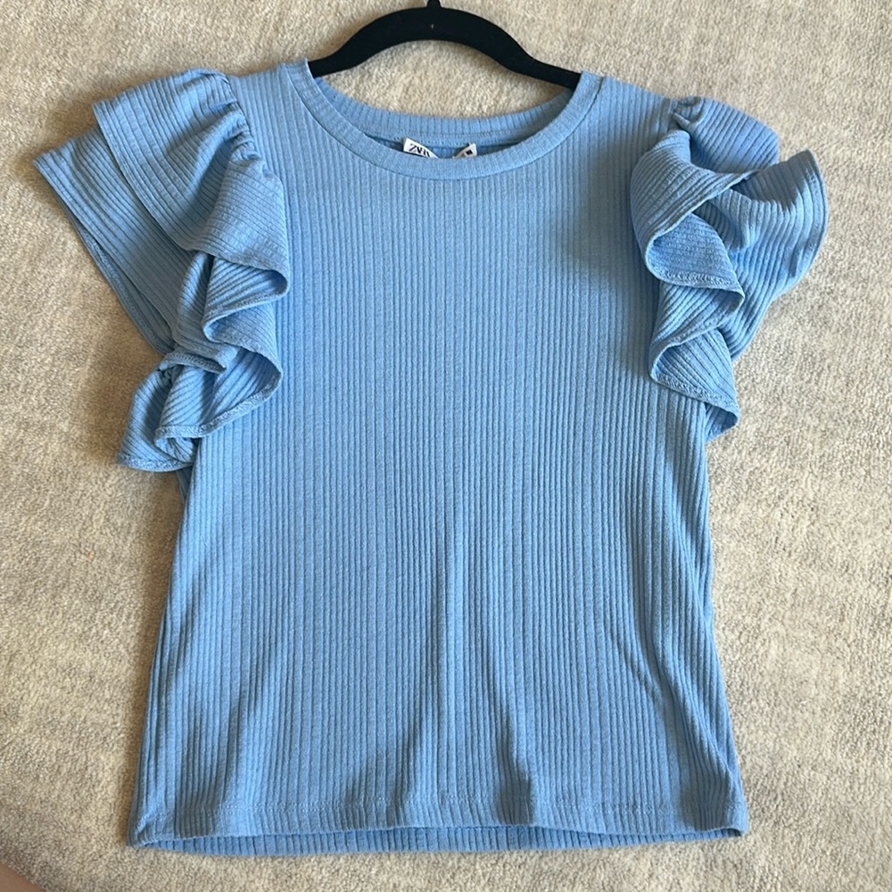Zara light blue ruffle top